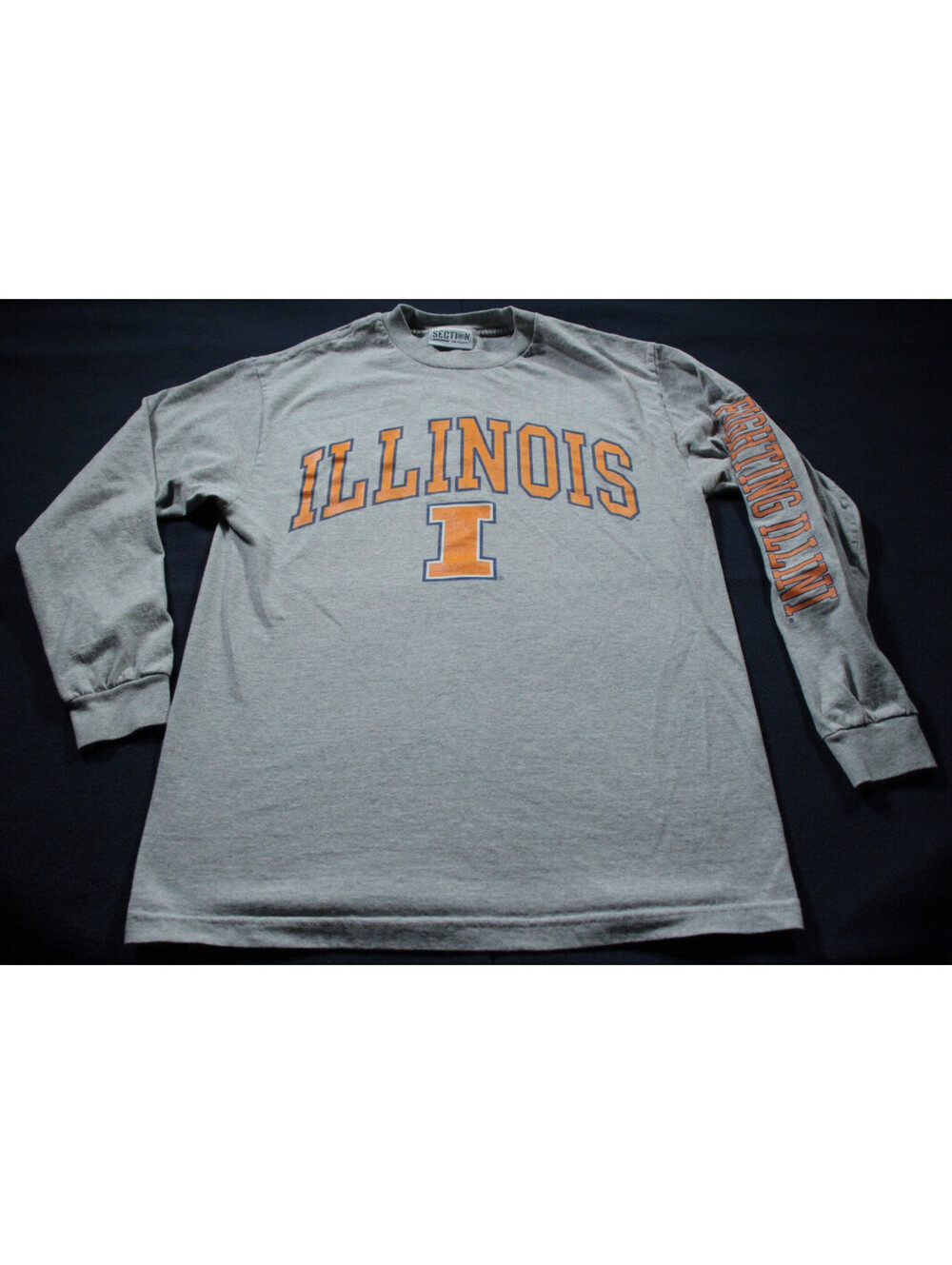 University of Illinois Fighting Illini Long Sleeve T-Shirt M Majestic Gray Shirt